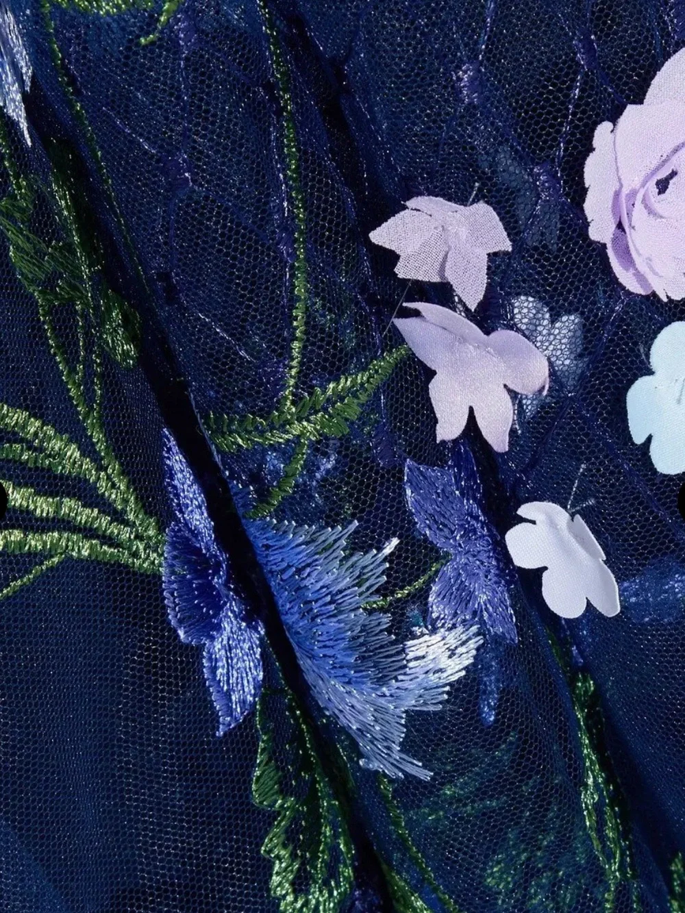 Marchesa Notte Navy Floral Appliqué Embroidered Off Shoulder Tulle Gown Dress 8 - Picture 4 of 9